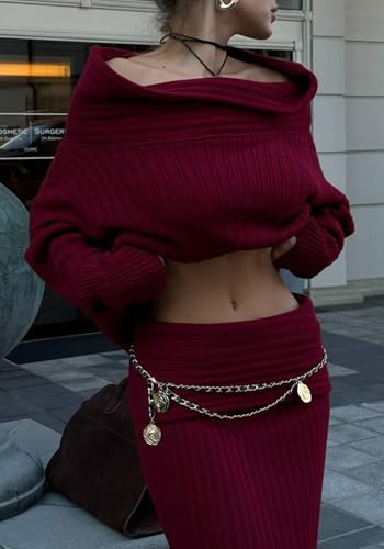 Ensemble pull col bateau et jupe longue moulante en maille douce