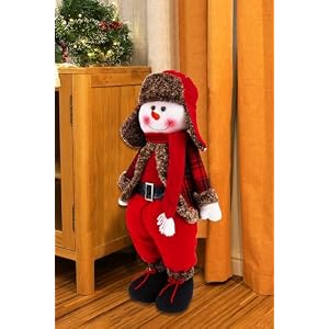 21 Country Christmas Standing Doll Xmas Stuffed Snowman Standing Figure with Extendable Legs for Christmas Floor Decor Xmas Fireplace IndoorOutdoor Home Decoration