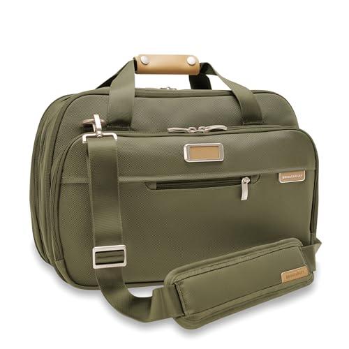 Briggs & Riley Expandable Cabin Bag - Personal Item Travel Bag for Women & Men, Carry On Duffle Style Bag, Fits Under Airplane Seat, Weekender & Overnight Luggage - Baseline Collection, Olive