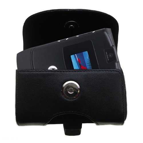 Gomadic Belt Mounted Leather Case Custom Designed for The Motorola RAZR V3 - Black Color with Removable Clip