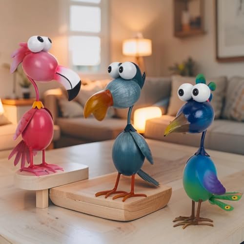 Juego de 3 Estatuas Decorativas de Pájaros de Metal para Exterior miniatura 6