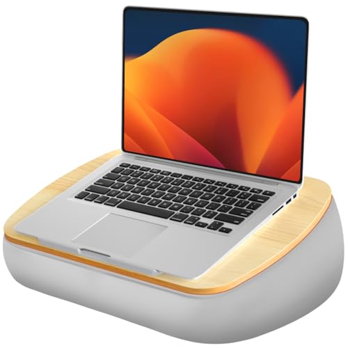 LOE(ロエ) 膝上テーブル PC クッションテーブル 膝上デスク ベッド や ソファー 用 テーブル クッション 車で使える 【 滑り止め パッド・ 溝 付き 】 パソコン クッション (ライトグレー) - LOE - 商品画像