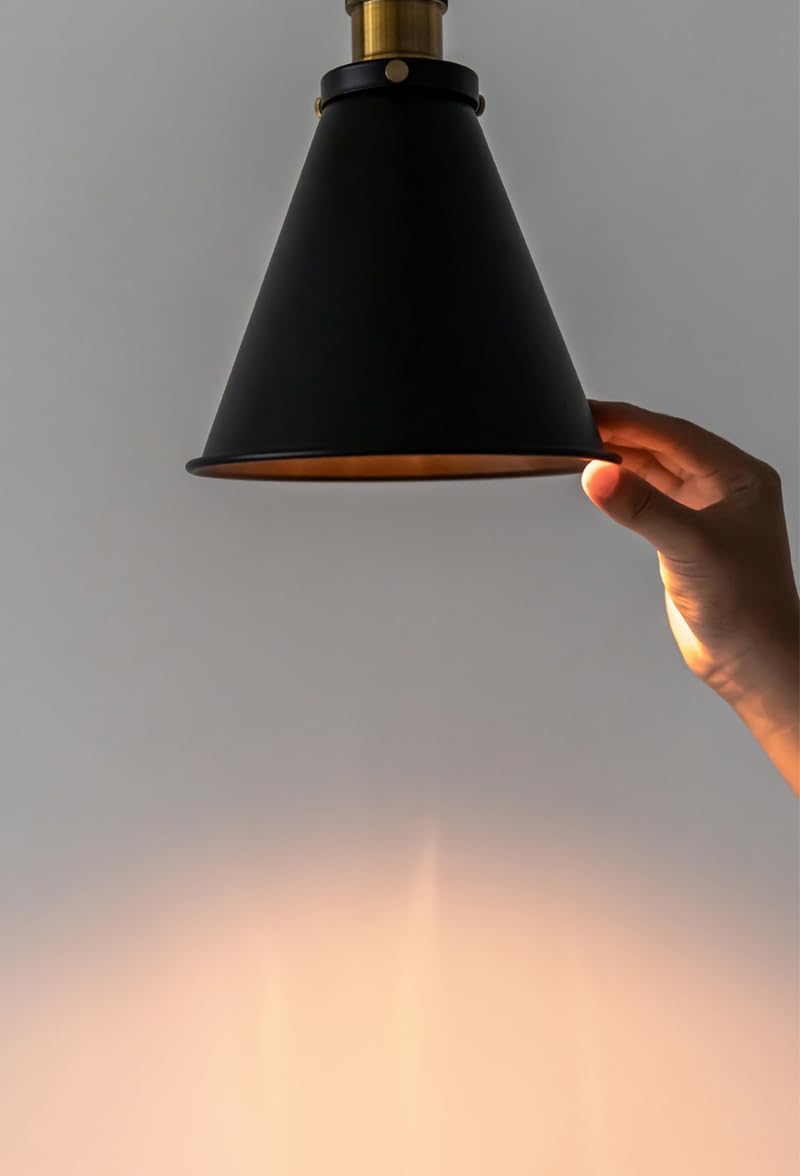 Industrial Cone Ceiling Mount RV Adjustable Wall Light with Zipper Switch 12V Retro Black RV Decorative Light Ceiling Light Hallway Light Fixtures, E26 E27 Semi Flush Mount for RV Camper