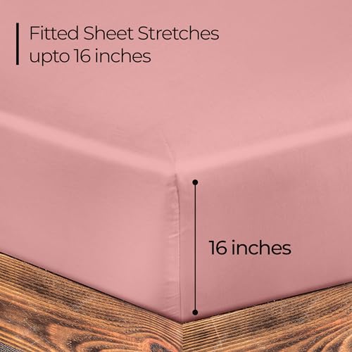 Image of ROYALE LINENS 300 Thread Count 100% Long Staple Combed Cotton Fitted Sheet King - Super Soft Deep Pocket Bottom Sheet - Fitted Sheets Only - Elastic Sheets (King, Pink)