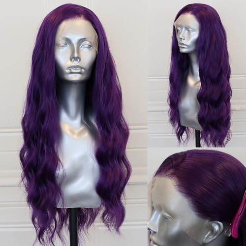 ELESTY long wavy purple lace front wig 24"