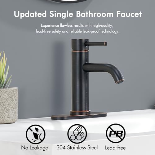 Oil Rubbed Bronze Bathroom Faucet, WINKEAR Single Hole Faucet with Pop-up Drain and Flexible Hoses, Single Handle Faucet for Bathroom Sink, Vanity, RV, Modern Farmhouse, Suitable for 1 Hole or 3 Hole