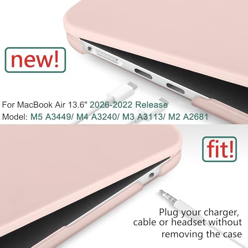 Image of DONGKE Compatible with MacBook Air 13.6 inch Case M3 M2 2025 2024-2022 Release Model A3113 A2681 with Touch ID & Retina Display, Plastic Hard Shell Cover for MacBook Air M2 13 inch, Matte Chalk Pink