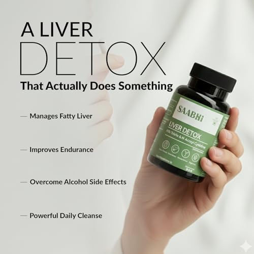 Image of SAABHI Liver Detox Supplement with Milk Thistle (80% Silymarine) , N-Acetyl Cysteine 120 mg & Dandelion | Supports Body Detox, Digestion & Energy - Fatty Liver Care | Advanced Liver Support, Cleansing and Detox | 60 Veg Capsules