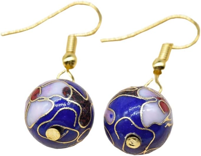 Colorful Handmade Cloisonne Enamel Flower Ball Bead Earrings China Polished Traditional Craft Copper Eardrop Women Jewelry