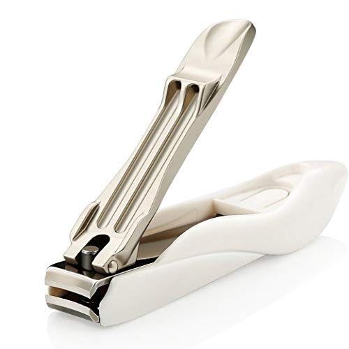 No Splash Nail Clippers for Fingernail and Toenail, 100% Medical Grade Stainless Steel, Professional Nail Cutter with Detachable Nail Catcher Shell,Maximum Sharpness (white)