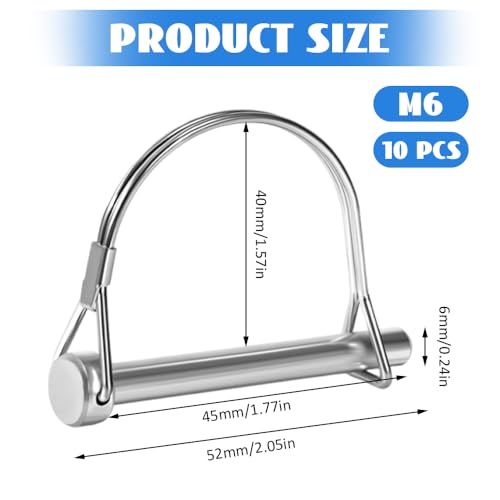 10 Stück Rohrklappsplinte,M6 x 45 mm Klappsplint,D-form Karbonstahl Sicherungsbolzen,Sicherungssplint,Klappsplinte 6mm,Sicherungsstift mit Rastverschluss,Sicherungsbolzen,Steckbolzen für Anhänger