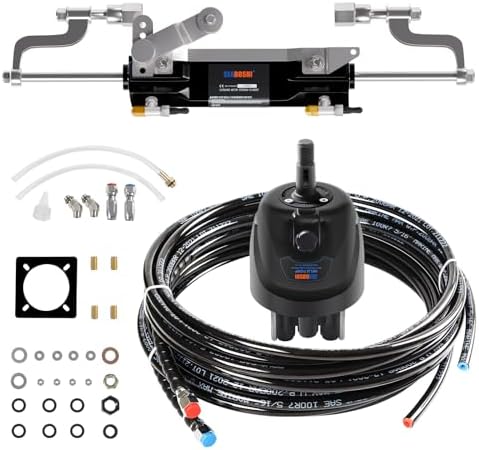 SEABOSHI Outboard 300HP Hydraulic Steering Kit,Hydraulic Steering for Boats,Boat Steering System with Hydraulic Cylinder,Helm Pump and Tubing
