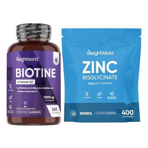Biotine cheveux 12000µg complément de zinc bisglycinate vegan pour la pousse et la force capillaire