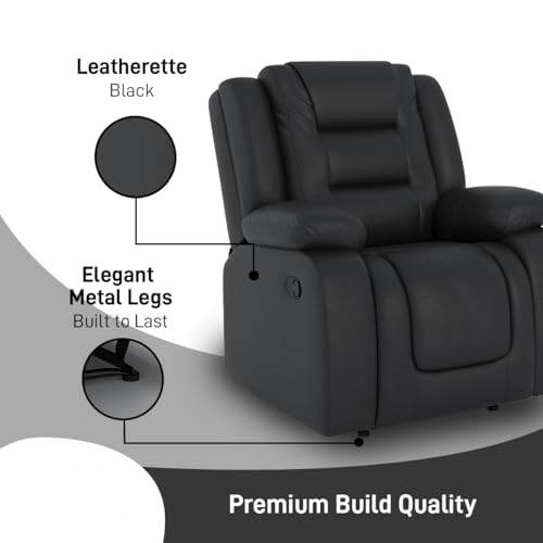 Image of Amazon Brand - Solimo Fraklin | Single Seater Sofa Recliner | Manual Recliner (Leatherette Black)