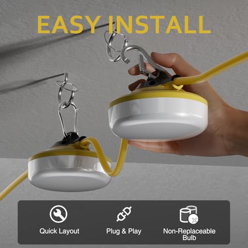 Image of LED Construction String Lights 100FT, 10000 LM, 5000K Daylight LED String Work Lights, 100W Temporary Lighting for Job Site Outdoor Indoor, IP65 Waterproof Temporary Construction Lights, ETL Listed