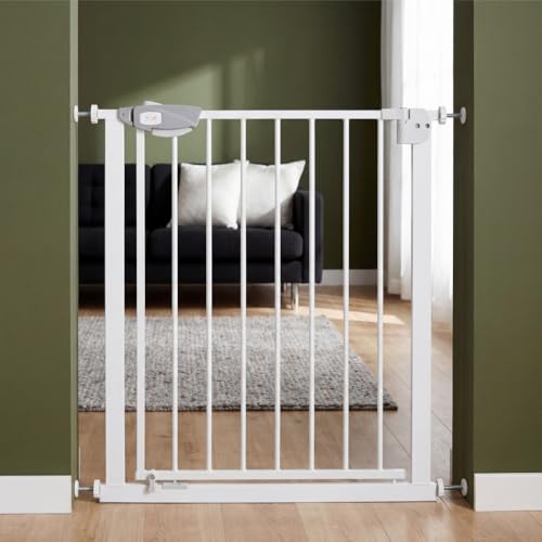 Playpals Baby Gate, 75-84 CM Auto Close Baby/Puppy Gate for Doorways and Stairs, No Drill, Pressure Mounted Walk Through Safety Gates for Kids Child and Pets, White