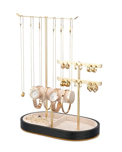 ChuStory Présentoir à bijoux avec porte-bracelet en velours, porte-bijoux pour femme, organiseur noir pour colliers