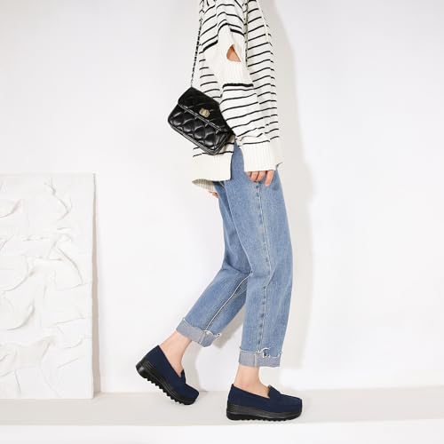 Image of Ruiatoo Women's Slip-On Platform Loafers Suede Wedge Mocs Low-Top Lightweight Casual Office, Travel, Daily Walking Shoes