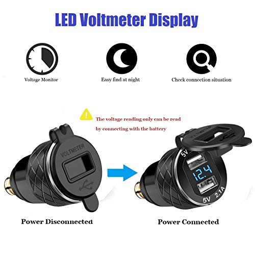 Image of iMESTOU Aluminium DIN Hella USB Plug to Dual USB Charger Adapter with LED Voltmeter Waterproof for 12V /24V BMW Ducati Motorcycles