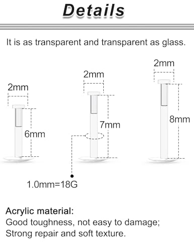 Ocptiy 16G 18G 20G Clear Plastic Earrings Nose Studs Piercing Retainer for Surgery Sport Work Lip Labret Medusa Ring Bioflex Flat Back Tragus Helix Conch Earring Women Men 6mm 7mm 8mm 10mm 12mm2