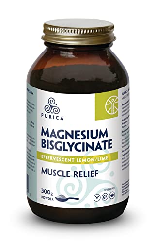 PURICA Effervescent Magnesium Bisglycinate Powder, 300g - Lemon/Lime Flavor – Pure Magnesium Bis-Glycinate Supplement - Optimal Absorption for Muscle Relaxation, Enhanced Sleep & Bone Health