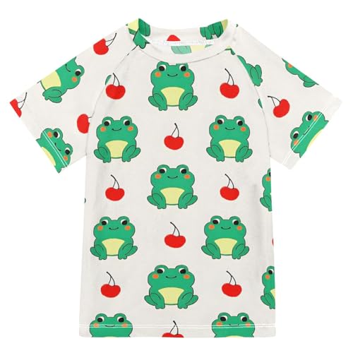 ALAZA Kids Rash Guard Boys Toddler Swim Shirts Short Sleeve Frog Cherry UPF 50+ 3T