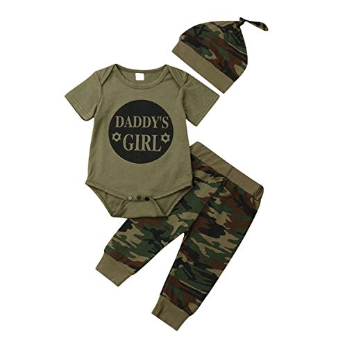 NAAA Ensemble Bébé Fille Garçon Vêtements Camouflage Body Bébé Pyjama Fille Garçon Manches Courtes Barboteuse Combinaison+Pantalon+Chapeau Tenues (Camouflage, 6-12 Mois) Cover