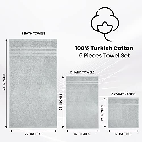 Infinitee Xclusives Spa And Hotel Quality Turkish Cotton 6 Piece Grey Towel Set (2 Bath Towels, 2 Hand Towels, 2 Wash Cloths) #TOP1