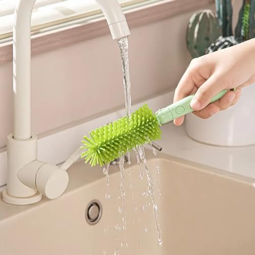 Image of TONY STARK Baby Non-Toxic, Bottle Cleaning Brushes Set with Stand for Baby Milk Bottle, Nipple, Straw,Silicone Bristle Bottle Cleaner Brush for Movable Cleaning (Willow Bear (Green))