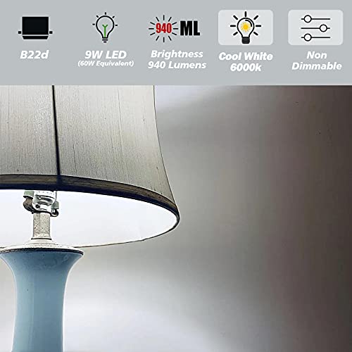 Venforze Bayonet Light Bulbs, 9W(Equivalent to 60W) 6000K Cool White B22 LED Bulb, 940LM A60 Bayonet Bulbs, Non Dimmable BC GLS Energy Saving Light Bulbs, Pack of 6 - Image 4