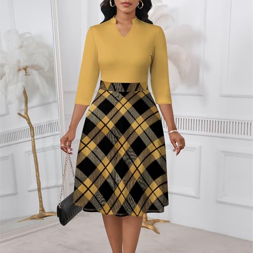 Image of PinkPatty Women's Casual A-line Midi Dresses 3 /4 Sleeve V Neck Fit and Flare Dress with Pockets