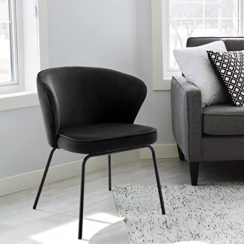 Zesthouse Modern Dining Chairs Set Of 2, Mid Century Velvet Kitchen Dining Room Chairs, Upholstered Desk Chairs With Metal Legs, Comfy Side Chairs With Curved Wingback For Living Room Bedroom, Black #TOP6