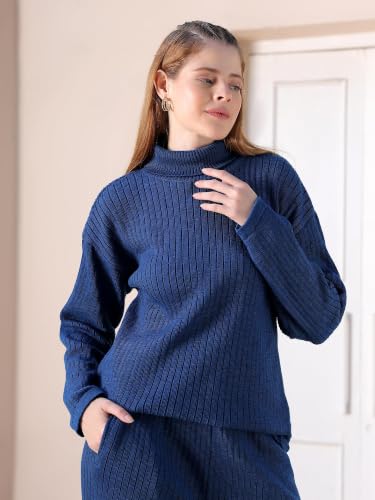 Image of Kvetoo Women Winter Coord Set Wool Blend High Neck Sweater and Wide Leg Pants Warm Tracksuit Pajama Set Two Piece Knitwear Travel Wear for Lounge Casual Office