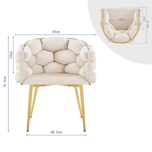 Lestarain Sessel Wohnzimmer, Armlehnensessel mit geflochtener Rückenlehne, Loungesessel Relaxsessel Lesesessel Einzelsofa, Polstersessel mit Samtbezug Metallbeinen, Beige, LUNI1018