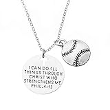 Softball Christian Necklace, Faith I Can Do All Things Through Christ Who Strengthens Me Phil. 4:13 Pendent, Scripture Jewelry Christian Gifts Verse Bible Gift for Softball Players