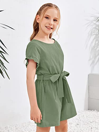 Kingdenergy Kids Girls Summer Rompers Crew Neck Ruffle Short Sleeve Keyhole Belted Shorts One Peice Jumpsuits #TOP6