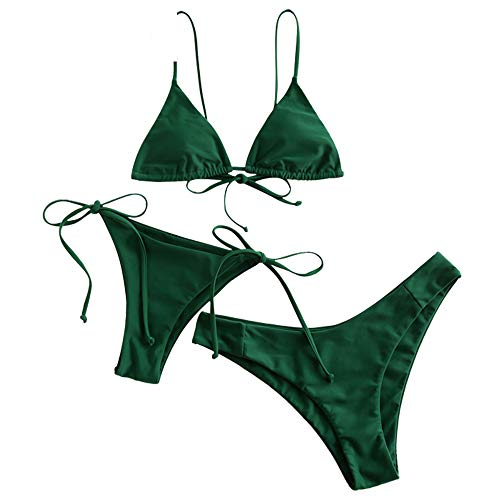 ZAFUL Women's Spaghetti Straps Cami Padded Three Pieces Bikini Swimsuit (Medium Forest Green, M)