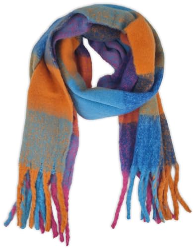 Bufanda de punto a cuadros coloridos con flecos largos para mujer styleBREAKER 01017138