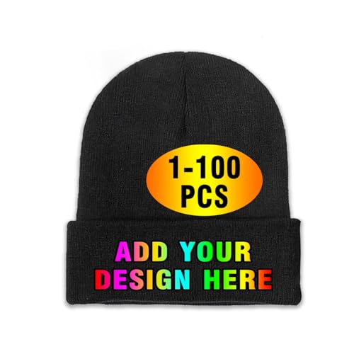 Personalized Custom Beanies Hats Knitted Hat Personalized Skull Hat Winter Hat for Men Women Add Text Logo Photo Custom Hats Black