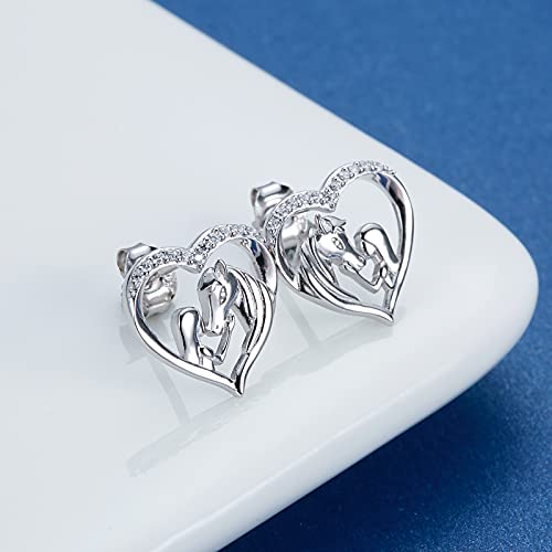 Hypoallergenic Lucky Horse Stud Earrings 925 Sterling Silver Lucky Horse in Heart earrings Embrace Horse earrings Equestrian Birthday Gift4
