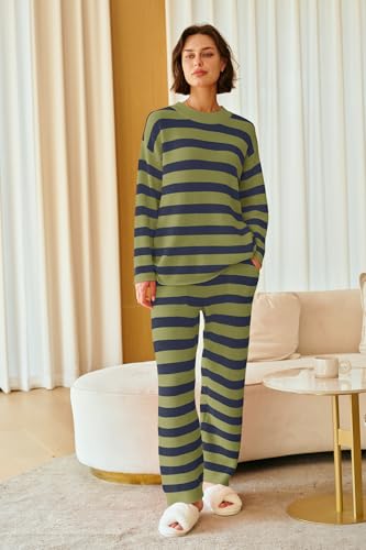 Image of SENSERISE Womens Striped Set Sweater Lounge Sets