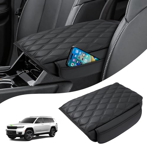 Image of Autorder Center Console Cover for 2021-2025 2026 Jeep Grand Cherokee L Accessories Armrest Cushion Cover Nappa Leather Middle Console Covers Grand Cherokee L Console Cushion Pad Anti-Scratch