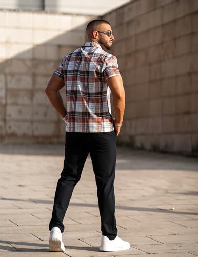 COOFANDY Mens Short Sleeve Button Down Shirt Plaid Button Up Shirts Casual 75% Cotton Work Shirts4