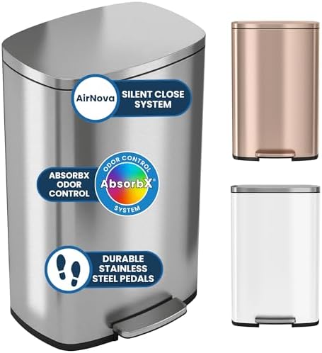 iTouchless 13.2 Gallon Step Trash Can with Lid and Odor Control F...