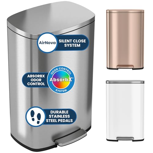 iTouchless 13.2 Gallon Step Trash Can with Lid and Odor Control F...