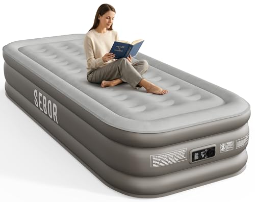Sebor Air Mattress Twin with Built-in Pump 18', Comfortable Self-Inflating Blow up Mattress with High-Speed Pump, Durable Twin Size Air Mattress with Storage Bag for Guests, Moving, Camping, Travel