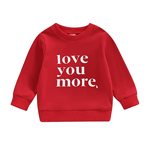 YINGISFITM Toddler Baby Girl Valentine's Day Outfit Crewneck Sweatshirt Long Sleeve Sweater Shirt Top Spring Clothes (red love you more,2-3T)