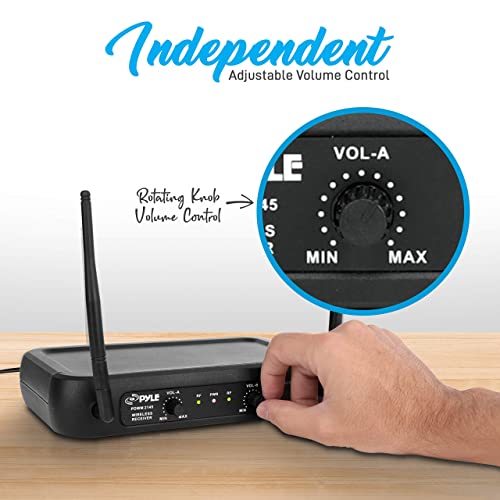 Pyle Dual Channel Wireless Microphone System - Vhf Fixed Dual Frequency Wireless Mic Receiver Set & 3 Piece Professional Dynamic Microphone Kit Cardioid Unidirectional Vocal Handheld Mic #TOP3