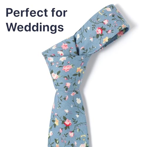 Image of Parquet Mens Floral Tie | Cotton Printed Skinny Necktie for Wedding | Spring & Summer