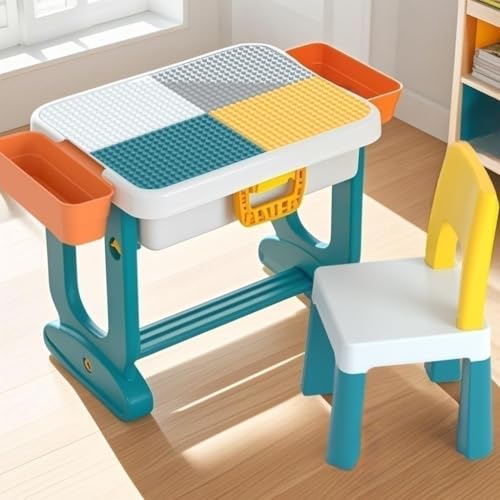 Image of Dawnwake 4-in-1 Kids Study Table with 1 Chair (Blocks Not Included) - Block & Study Desk (2-7Y)